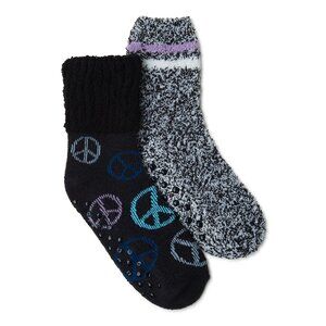 Joyspun Women's Lounge Socks, 2-Pack, Size 4-10, PEACE - NEW